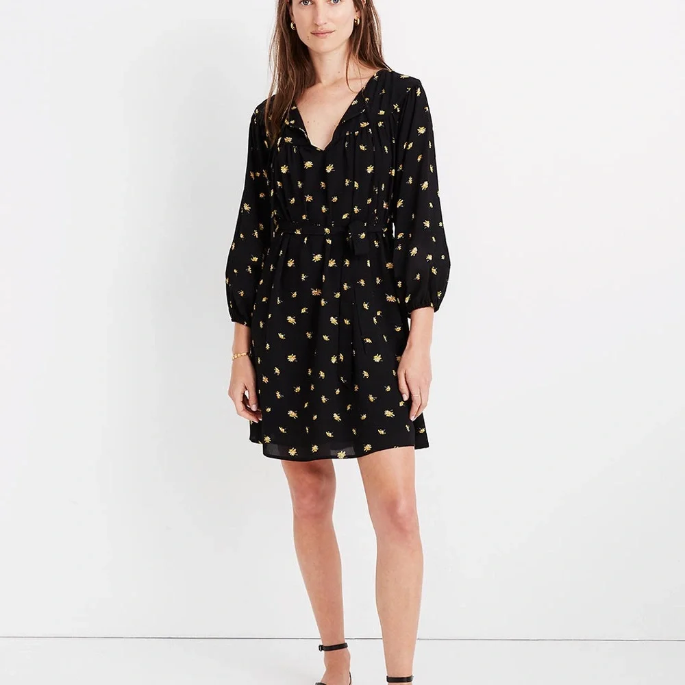 Madewell Tie-Waist Mini Dress in French Daisies